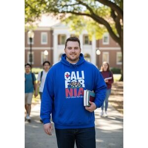 California Republic Hoodie Blue 2XL Oversized Soft Sweatshirt